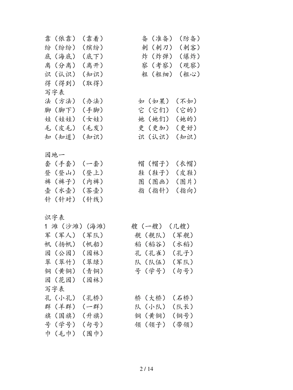 [小学语文]部编版二年级上册语文识字表+写字表生字组词_第2页