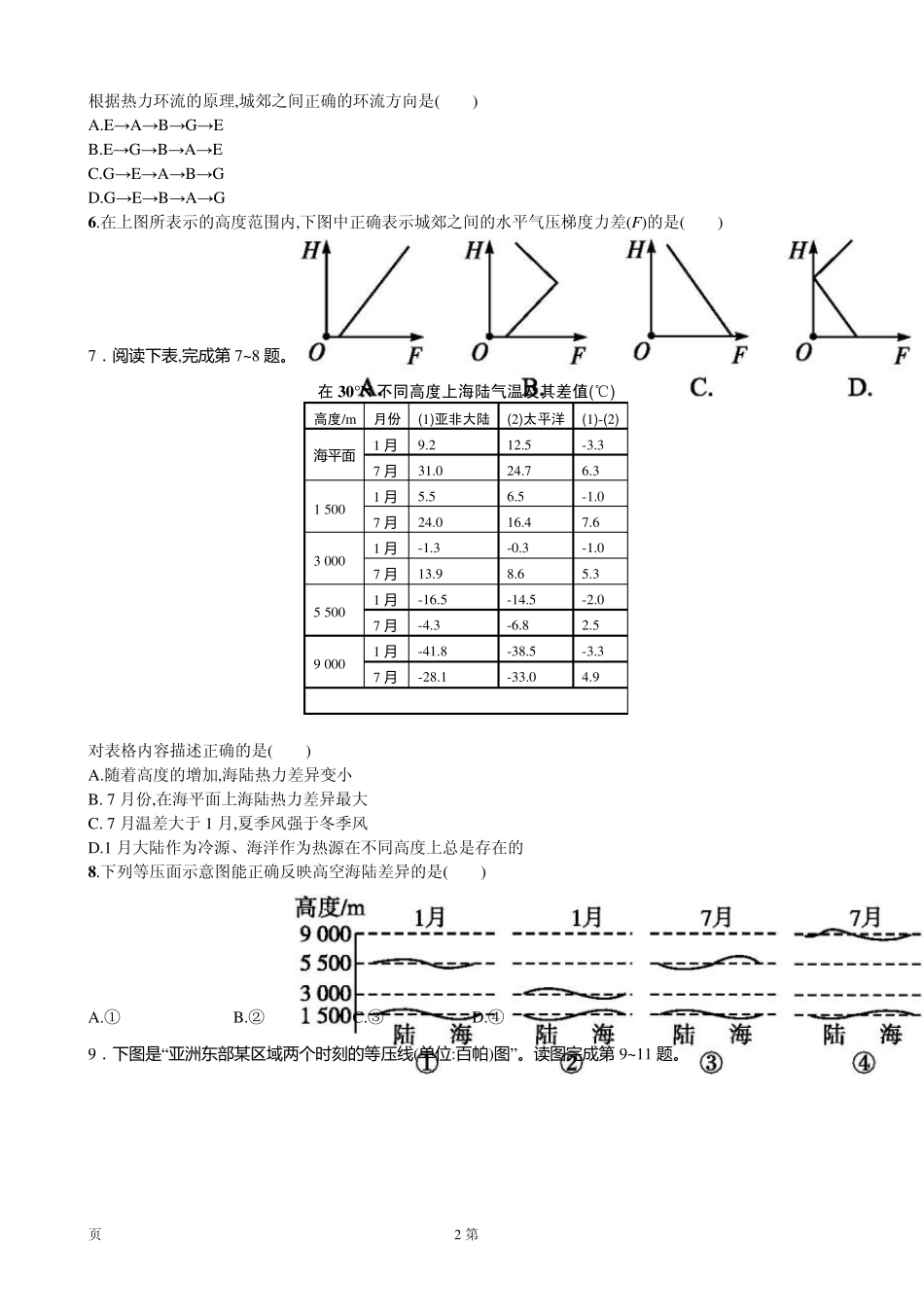 [志鸿优化]2014届高考地理一轮复习：课时作业6冷热不均引起的大气运动_第2页
