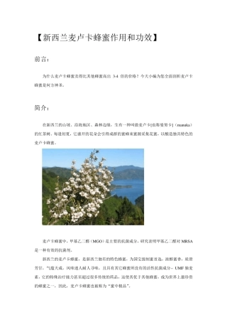 [新西兰麦卢卡蜂蜜作用和功效]