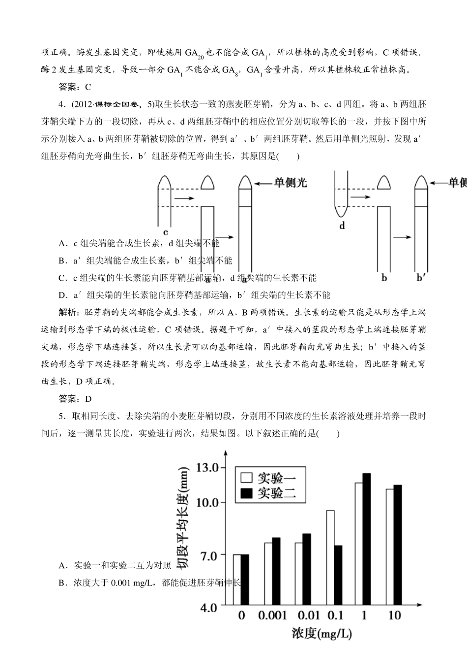 [智慧测评]2015高考生物总复习作业：必修3第3章植物的激素调节阶段质量检测_第2页