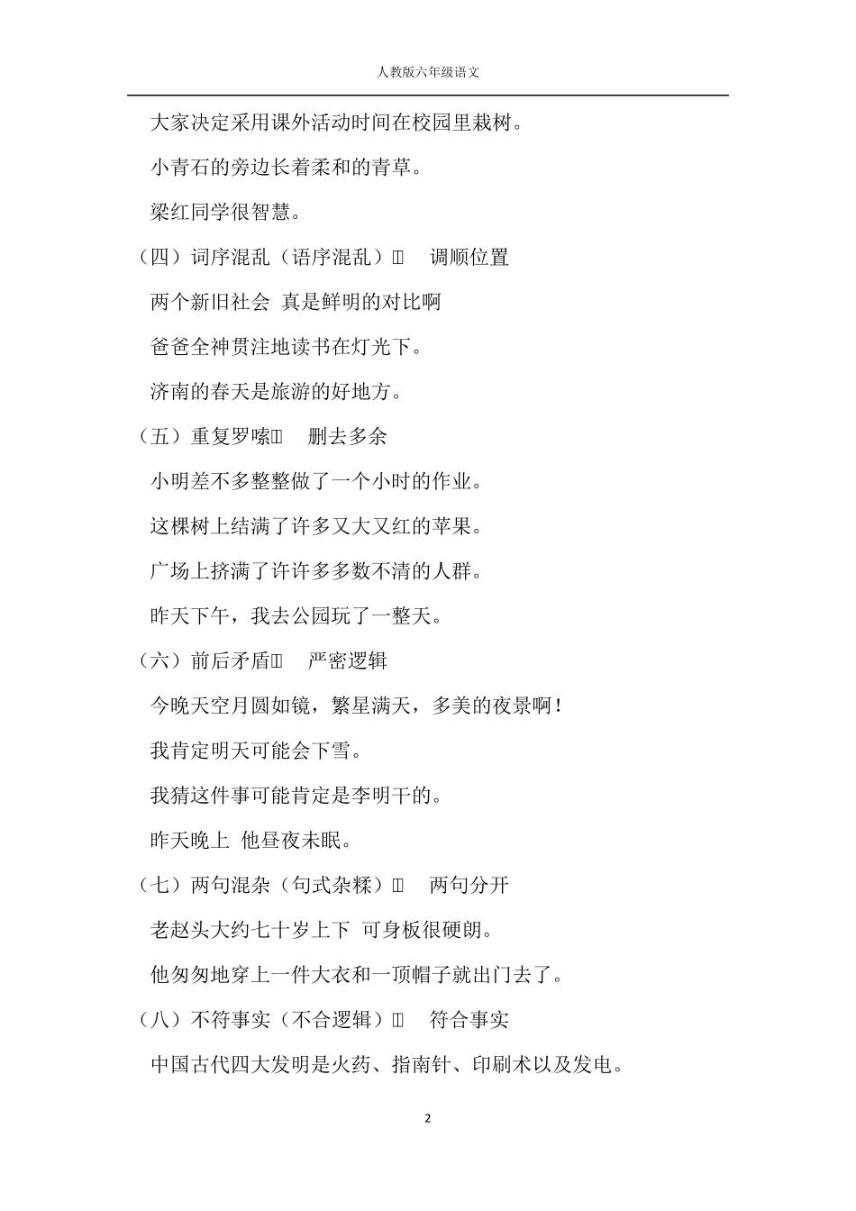 [极力推荐]人教版六年级语文修改病句练习附答案_第2页