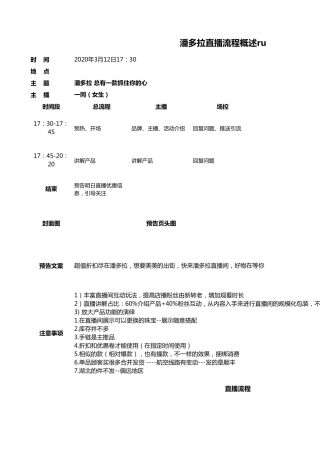 [电商带货直播脚本]pandora潘多拉直播脚本