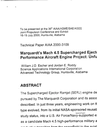 [美国4.5马赫变循环发动机解密文件]Marquardt39;sMach4.5SuperchargedEjectorRamjet(SERJ)HighPerfor