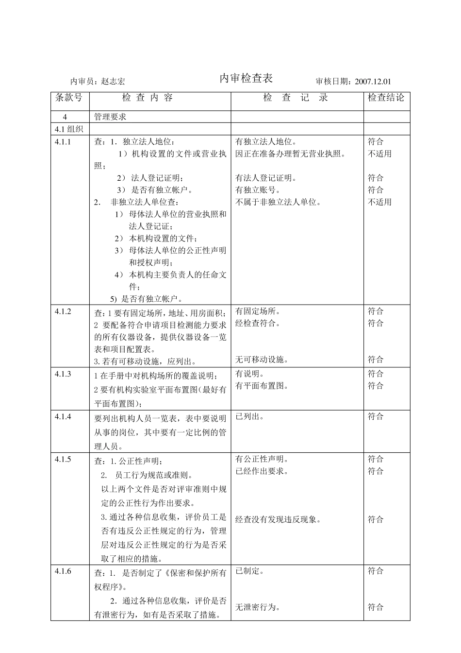 _实验室资质认定内审检查表_第1页