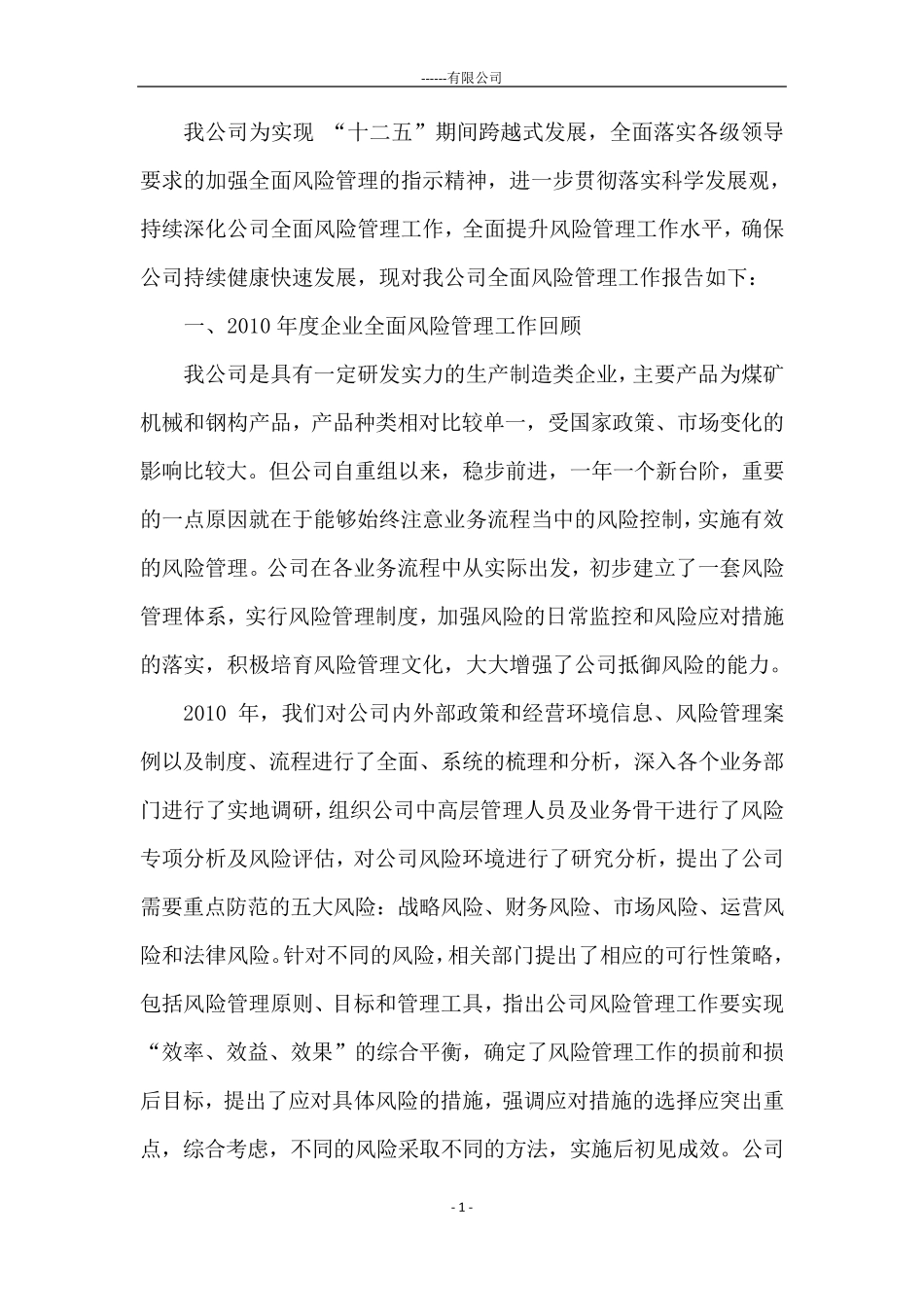 ××公司全面风险管理工作报告DOC_第2页