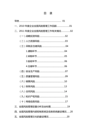 ××公司全面风险管理工作报告DOC