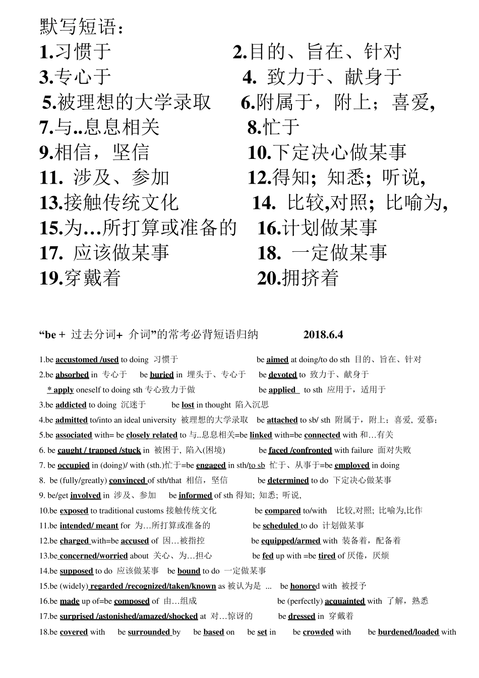 “be+过去分词+介词”的常考必背短语归纳2017.5.3_第1页