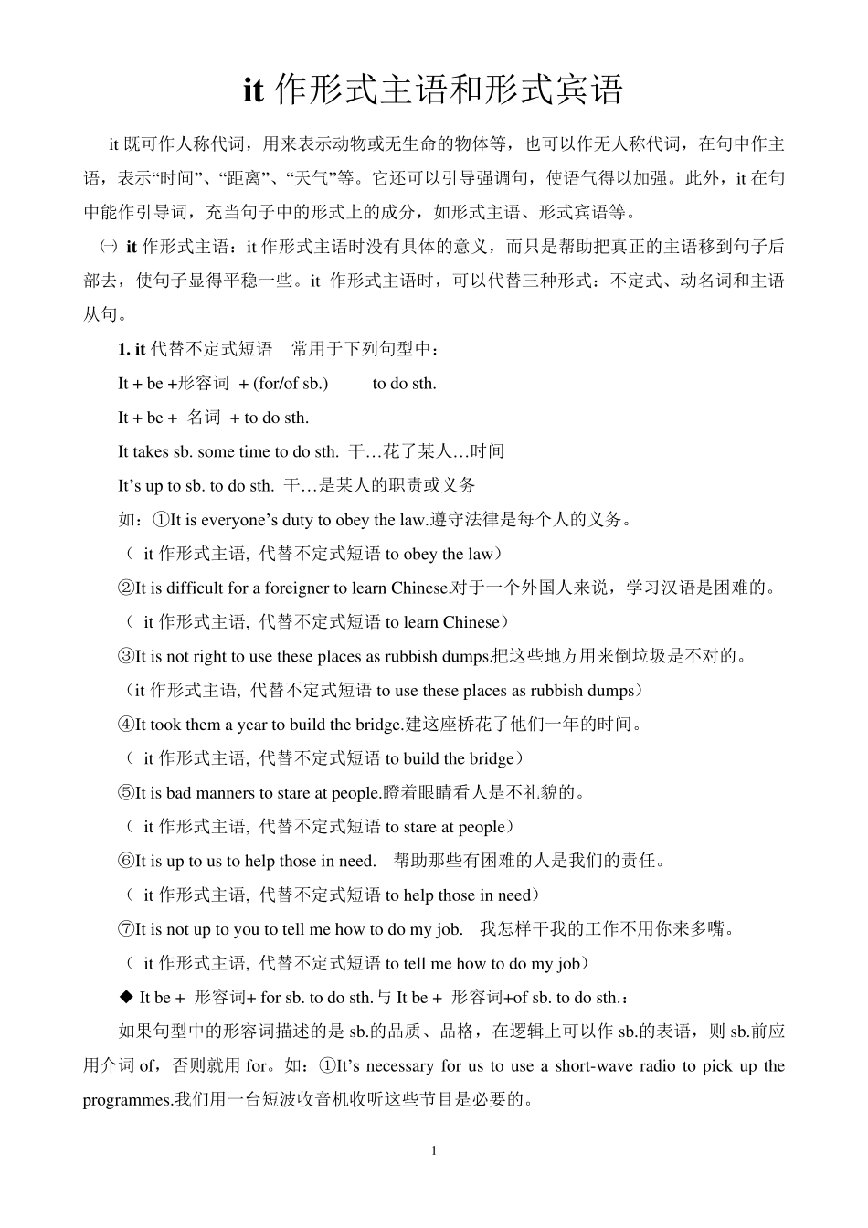 “It”作形式主语和形式宾语的用法详解_第1页