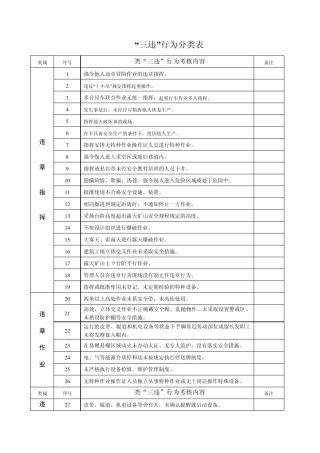 “三违”行为分类表
