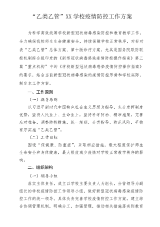 “乙类乙管”XX学校疫情防控工作方案2023