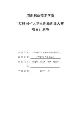 “互联网+”大赛项目计划书