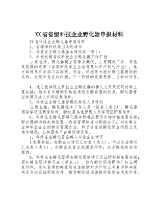 XX省省级科技企业孵化器申报材料