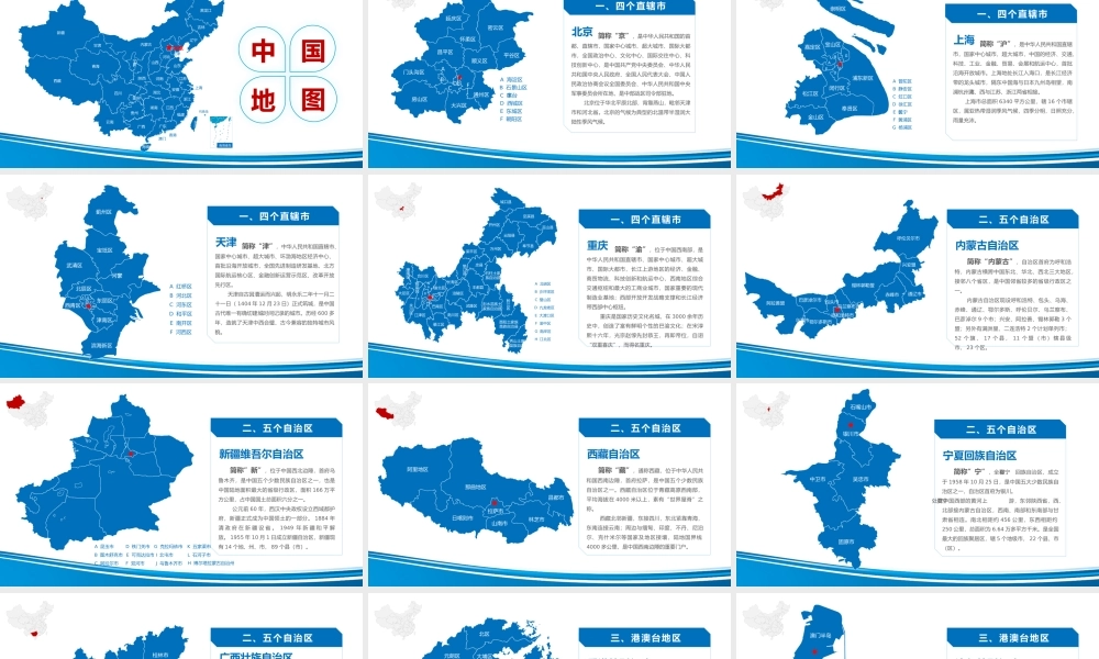 中国各省地图PPT模板