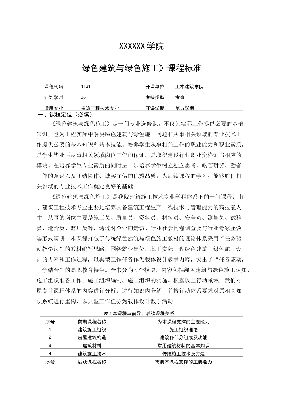 《绿色建筑与绿色施工》课程标准_第1页