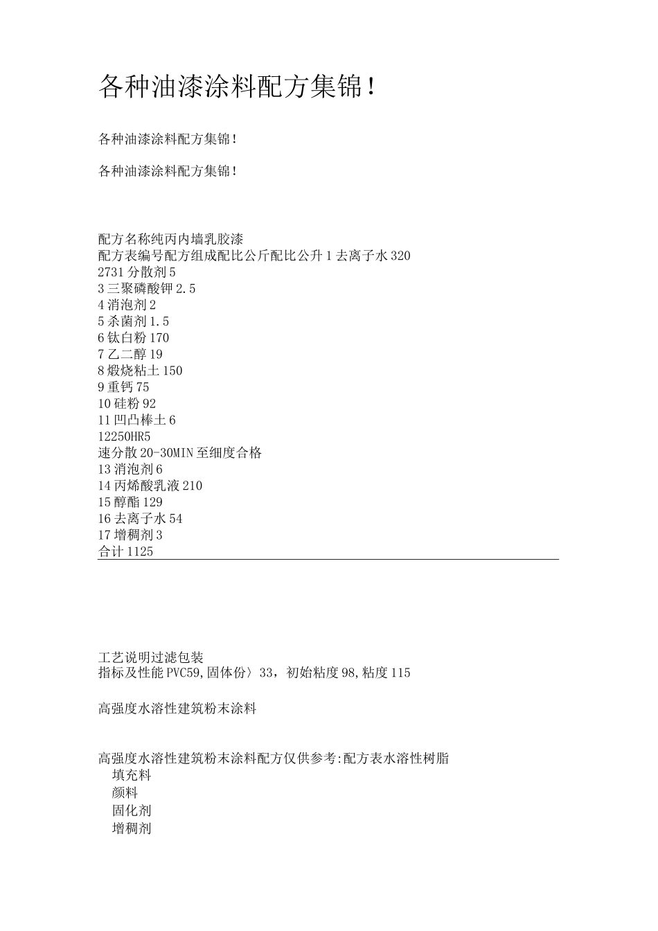 各种油漆涂料配方集锦讲解_第1页