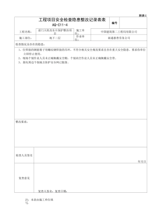 安全日常检查记录表