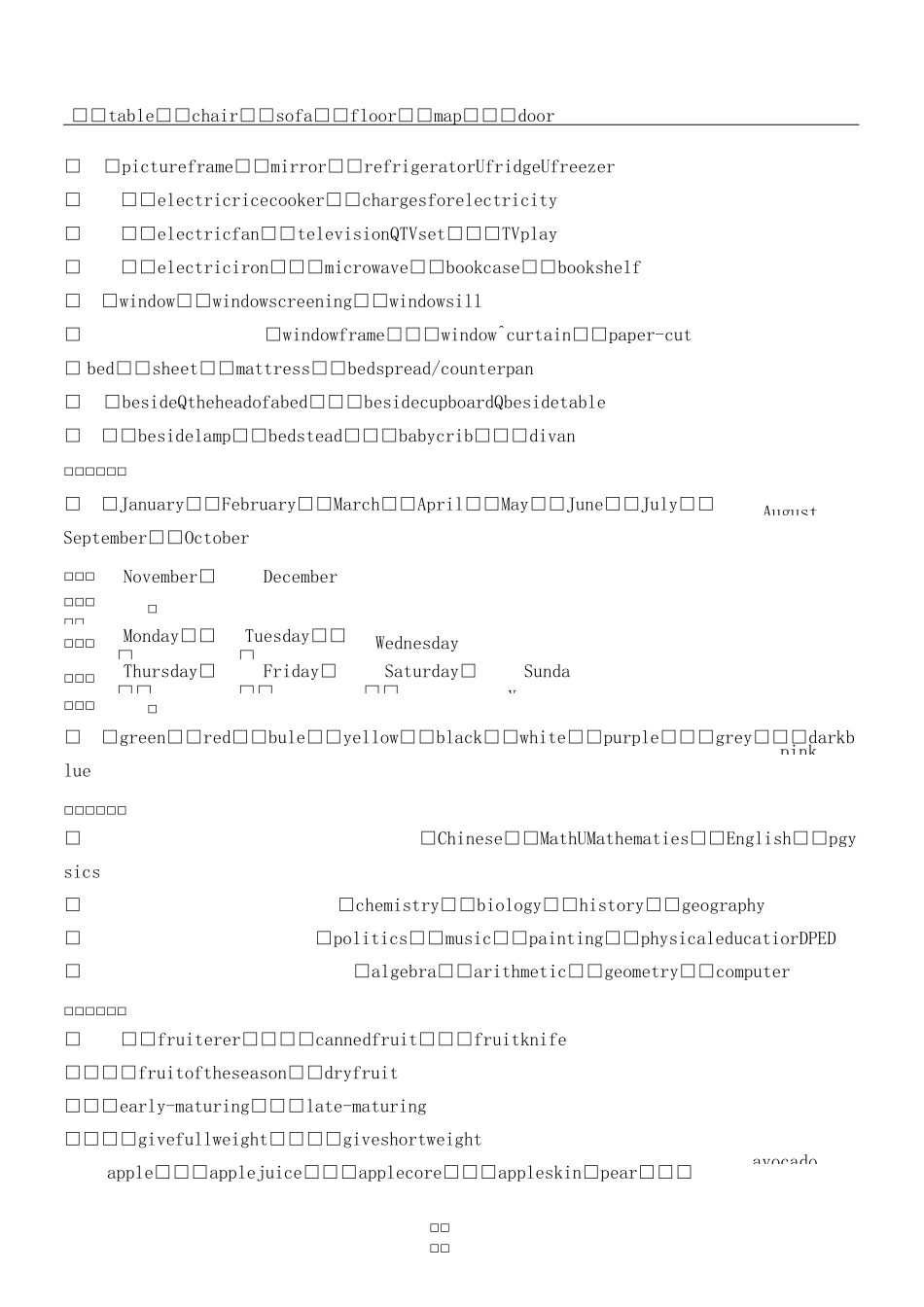 英语日常词汇分类_第1页