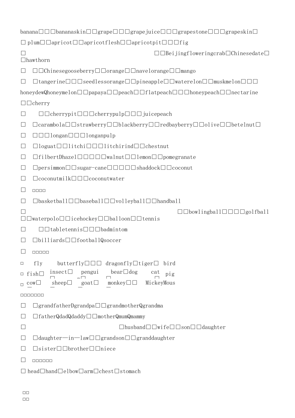 英语日常词汇分类_第2页