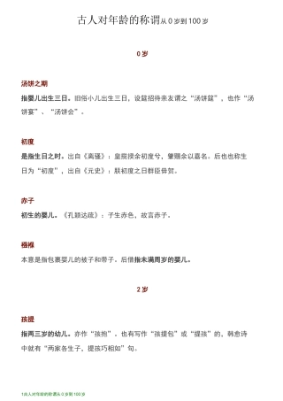 古人对年龄的称谓 从0岁到100岁