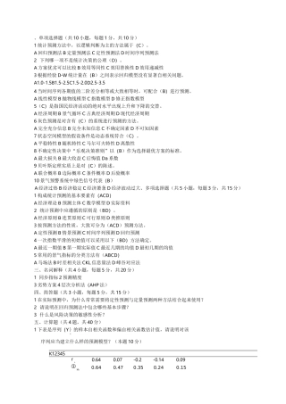 《统计预测与决策》复习试卷(共4套、含答案)