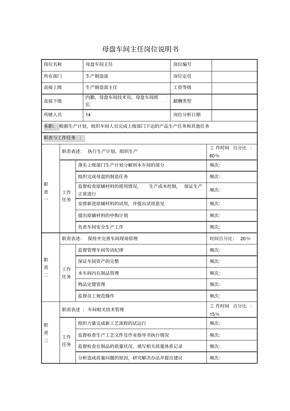 母盘车间主任岗位说明书_第1页