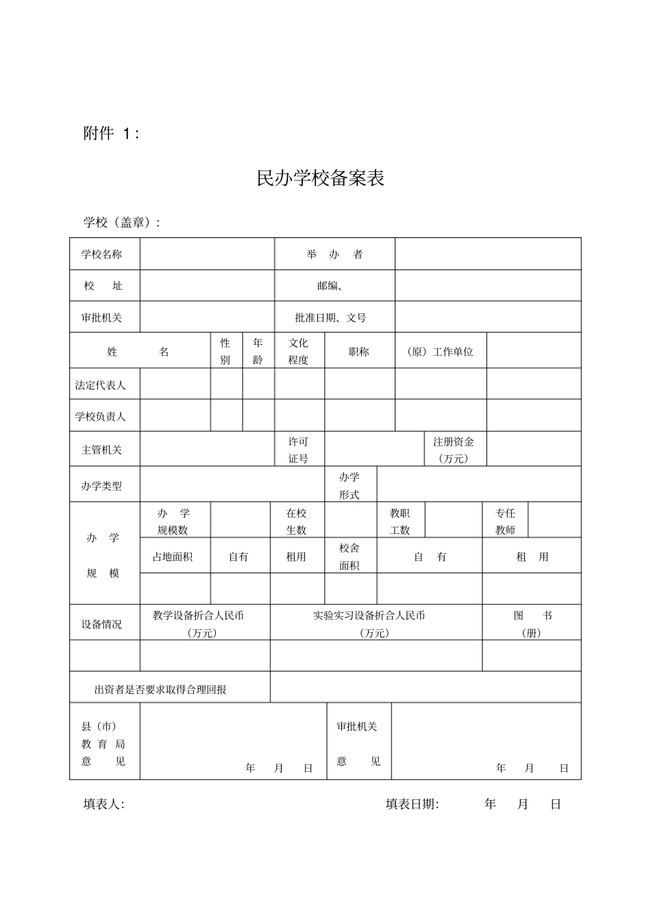 民办学校备案表_第1页