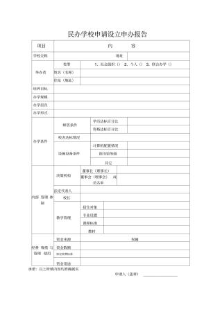 民办学校申请报告最新