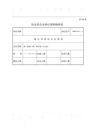 民办非企业单位章程核准表