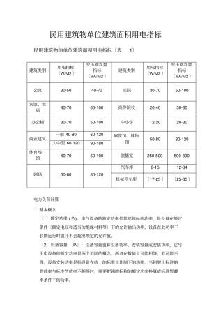 民用建筑物单位建筑面积用电指标