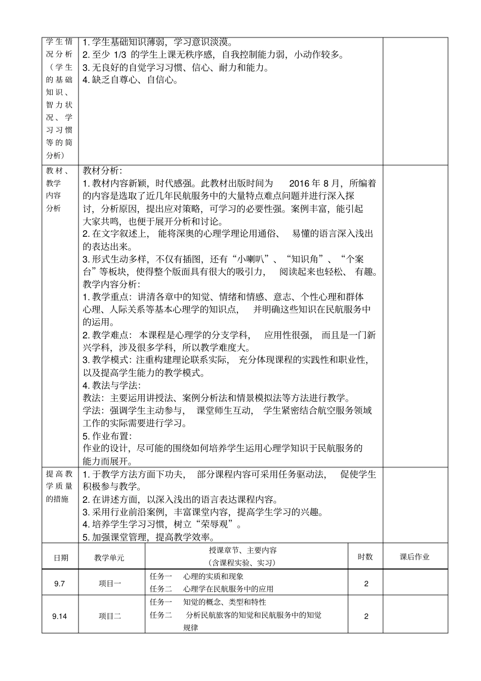 民航服务学教学计划_第2页