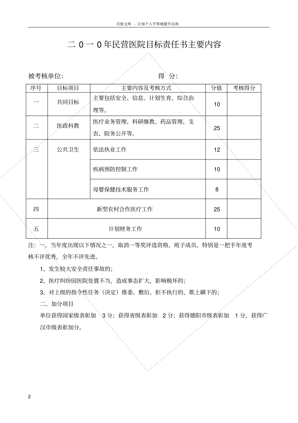 民营医院目标责任书_第2页