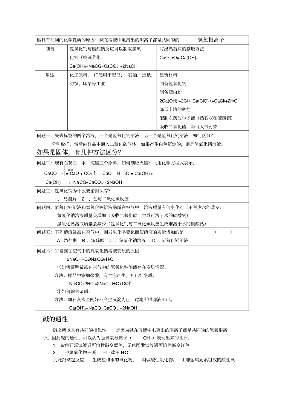 氢氧化钠和氢氧化钙的重要知识点_第2页