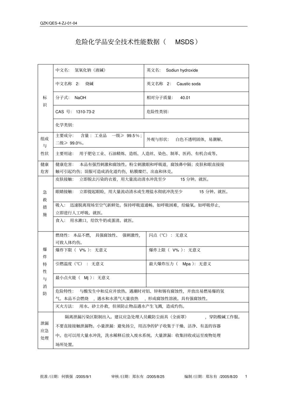 氢氧化钠液碱MSDS_第1页