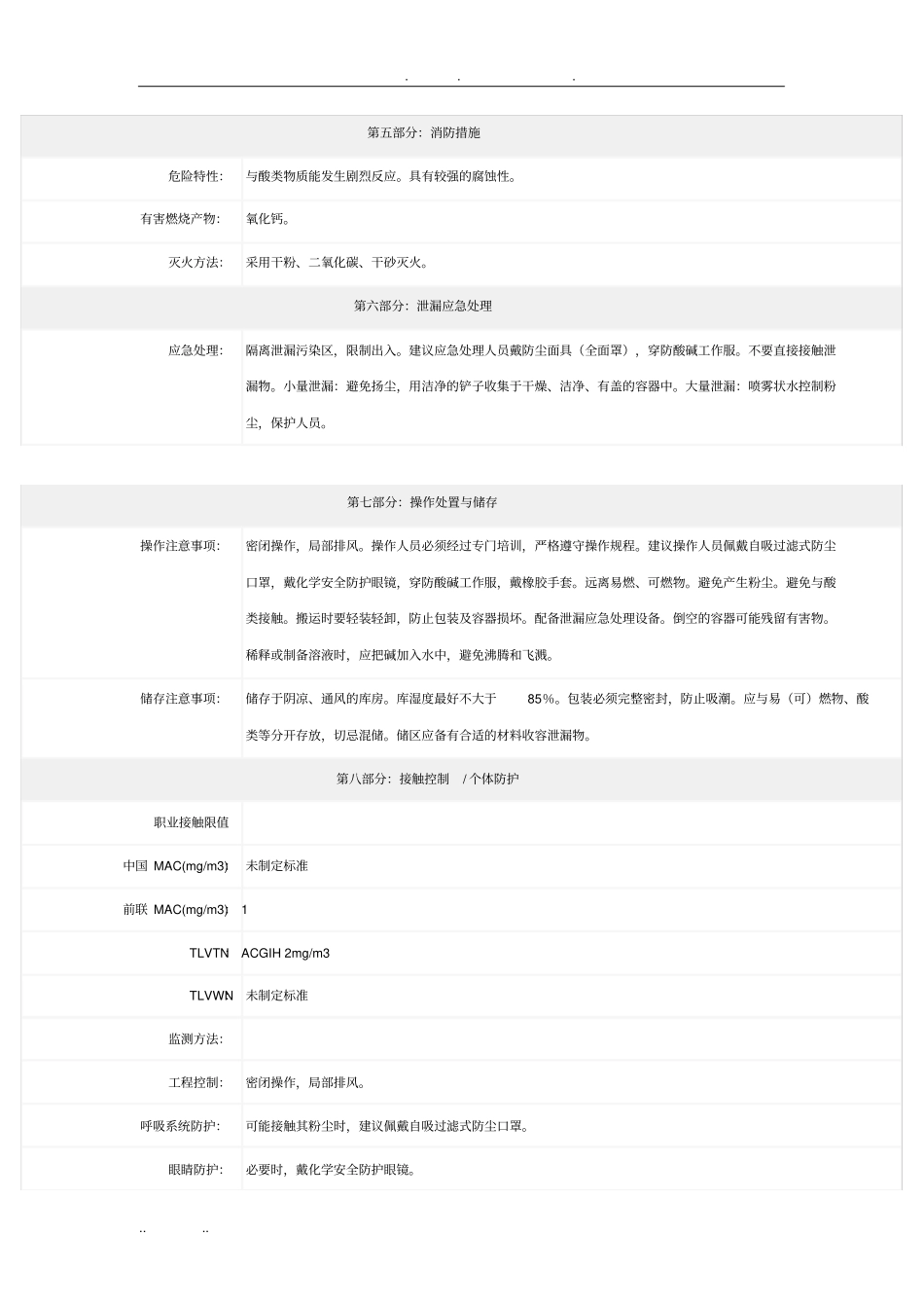 氧化钙_安全技术说明书MSDS_第2页