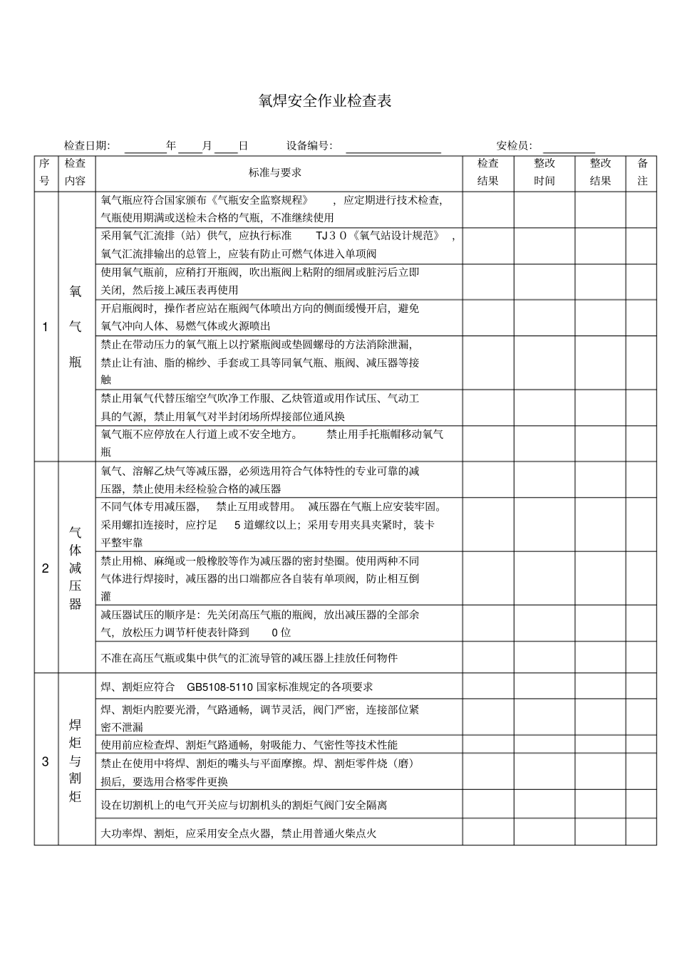 氧焊全作业检查表_第1页
