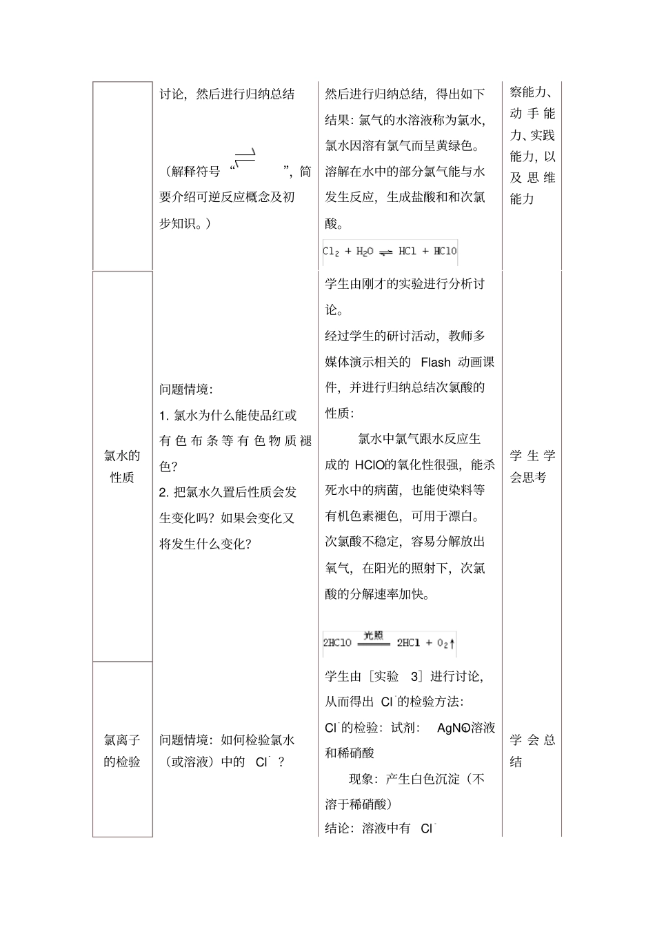 氯气性质教学设计与反思_第3页