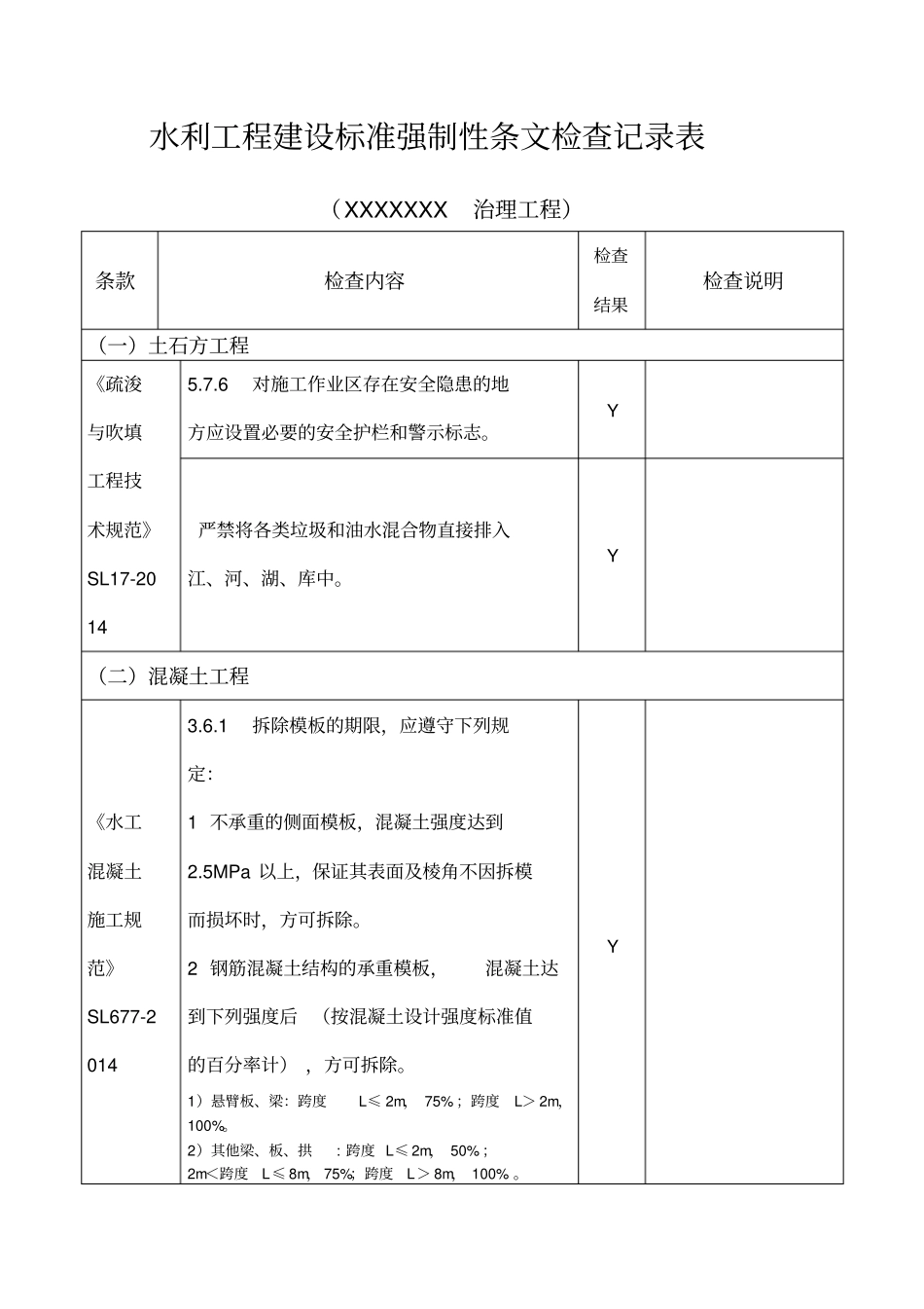 水利工程建设标准强制性条文检查记录表_第1页
