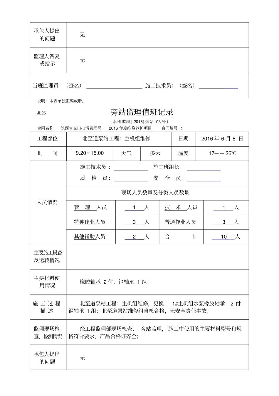 水利工程监理旁站值班记录_第3页