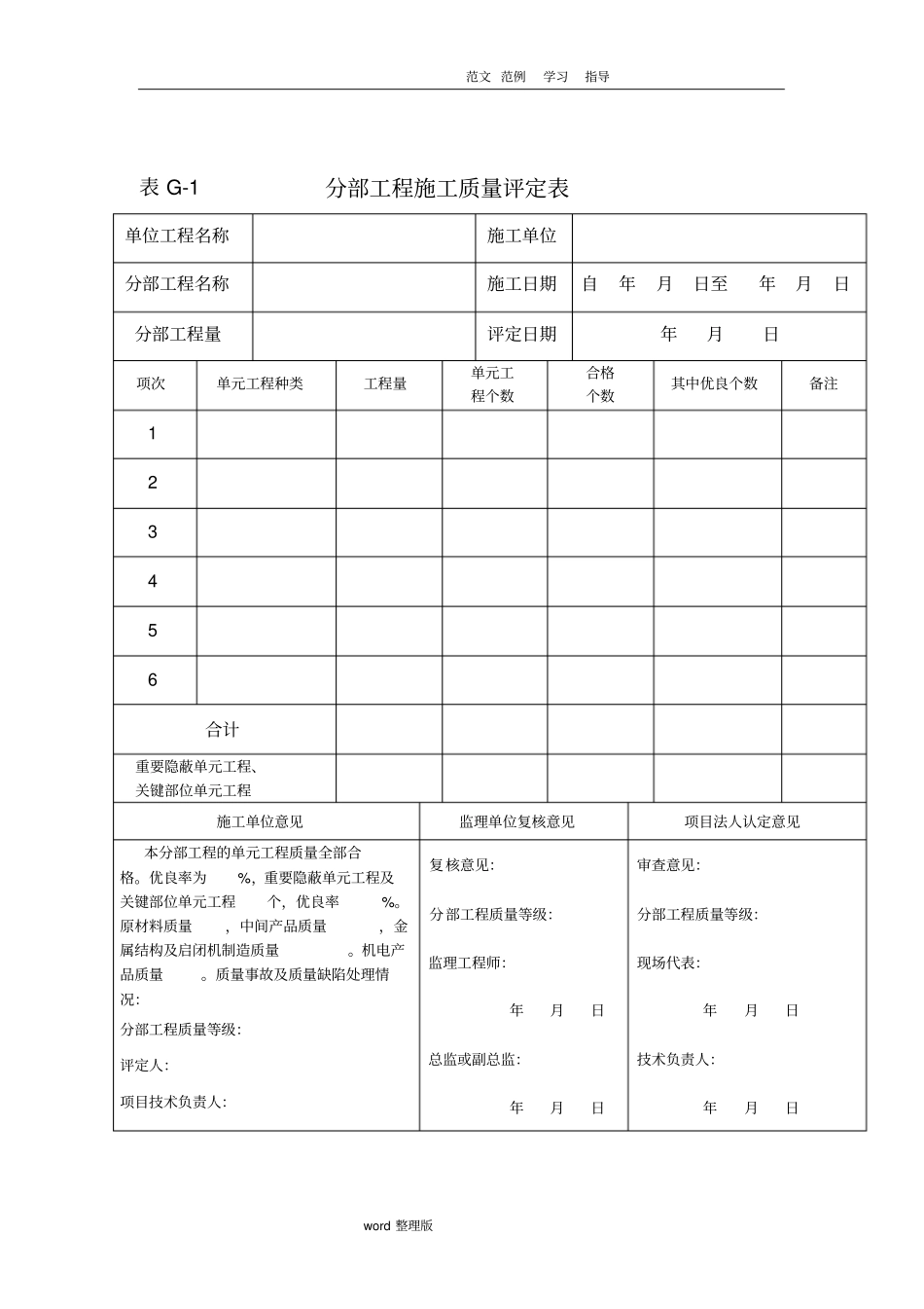 水利水电工程单位和分部评定表格_第3页