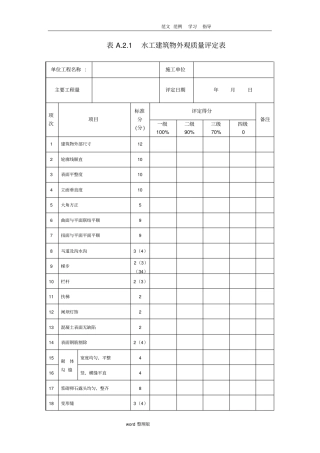 水利水电工程单位和分部评定表格