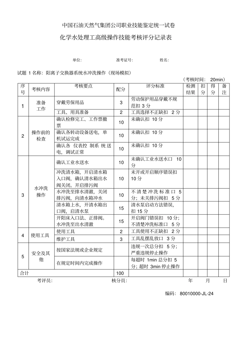 水处理高级工部分考核试题_第1页