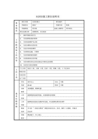 水封拉链工职位说明书
