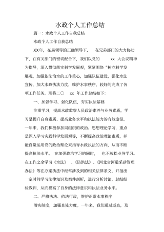 水政个人工作总结