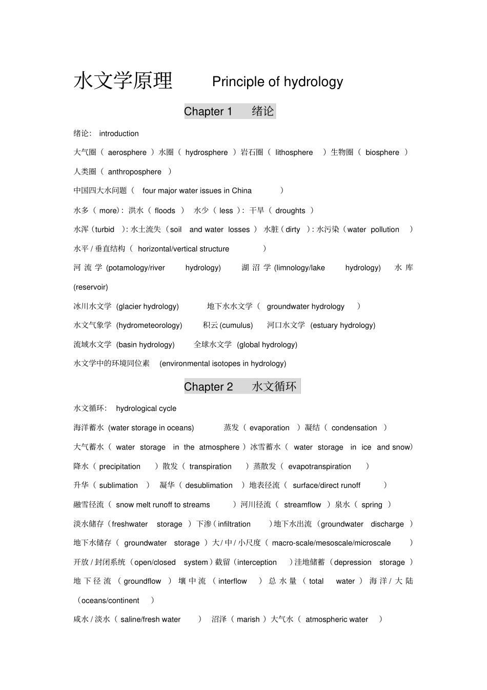 水文学原理-中英文专业词_第1页