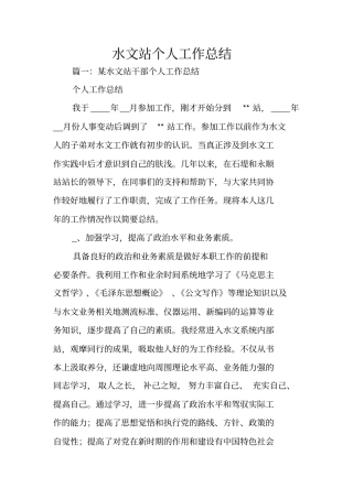 水文站个人工作总结