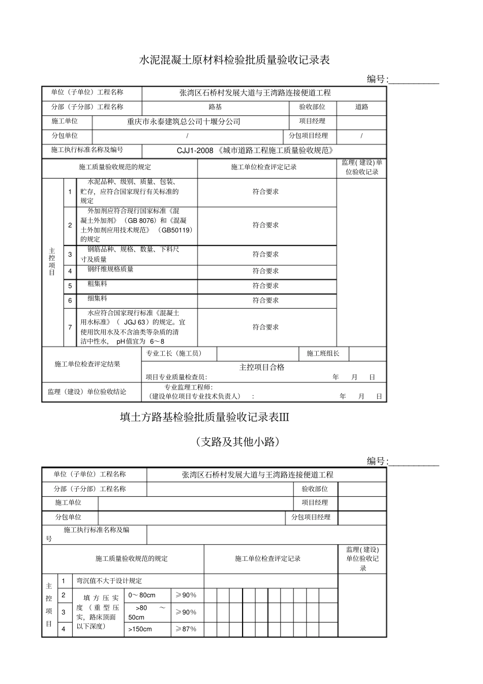 水泥混凝土面层检验批质量验收记录表_第2页