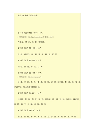 水浒武力排名含108将及其他将领讲解