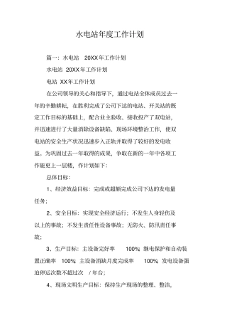水电站年工作计划