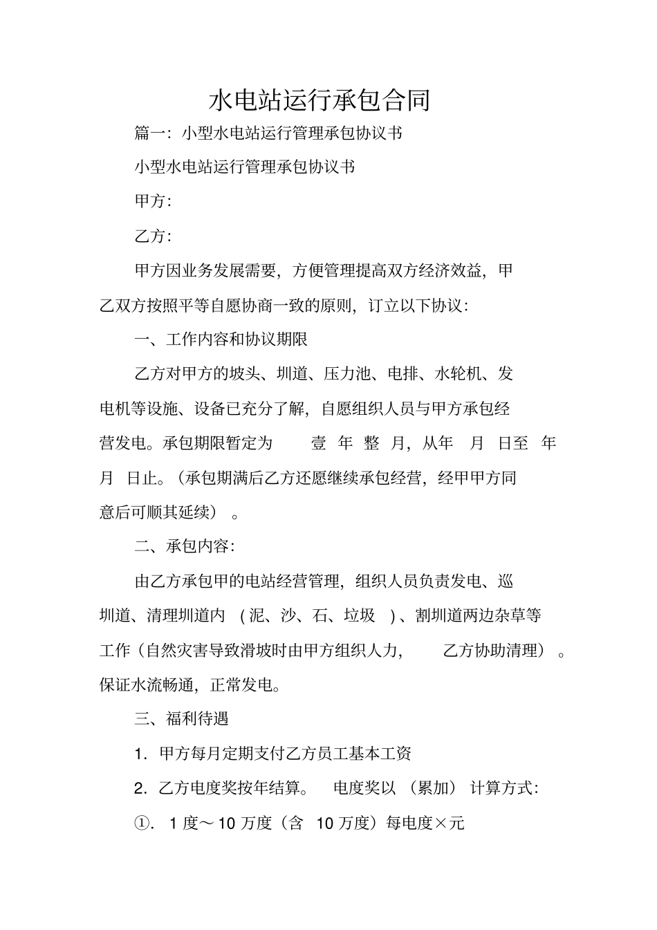 水电站运行承包合同_第1页