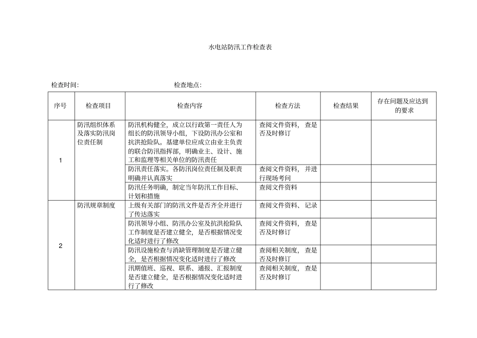 水电站防汛工作检查表1_第1页